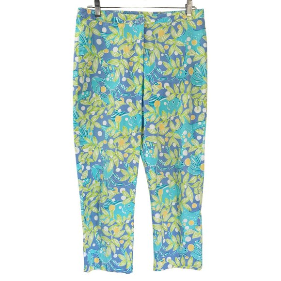 Lilly Pulitzer Pants - Lilly Pulitzer White Label Crab Fish Blue Green Cropped Pants Size 10 Vintage
